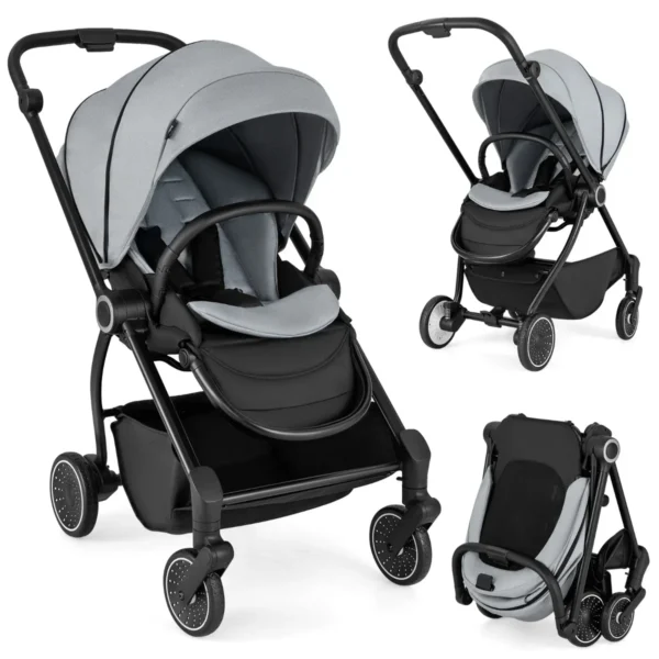 Opvouwbare kinderwagen met omkeerbare zitting verstelbare rugleuning verstelbare kap handgreep aluminium kinderwagen grijs 1