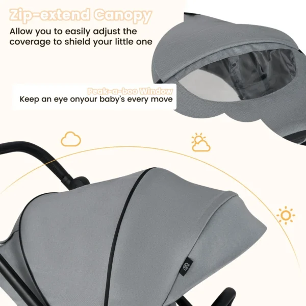 Opvouwbare kinderwagen met omkeerbare zitting verstelbare rugleuning verstelbare kap handgreep aluminium kinderwagen grijs 3