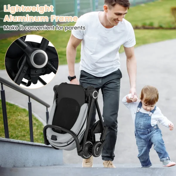 Opvouwbare kinderwagen met omkeerbare zitting verstelbare rugleuning verstelbare kap handgreep aluminium kinderwagen grijs 6