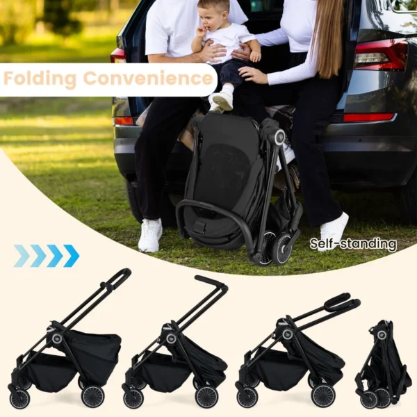 Opvouwbare kinderwagen met omkeerbare zitting verstelbare rugleuning verstelbare kap handgreep aluminium kinderwagen zwart 6