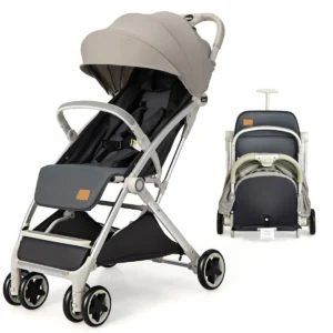 Opvouwbare kinderwagen wandelwagen met verstelbare rugleuning en kap babywagen met bekerhouder 5 punts gordel (grijs) 1