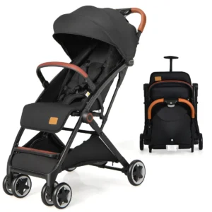 Opvouwbare kinderwagen wandelwagen met verstelbare rugleuning en kap babywagen met bekerhouder 5 punts gordel (zwart) 1