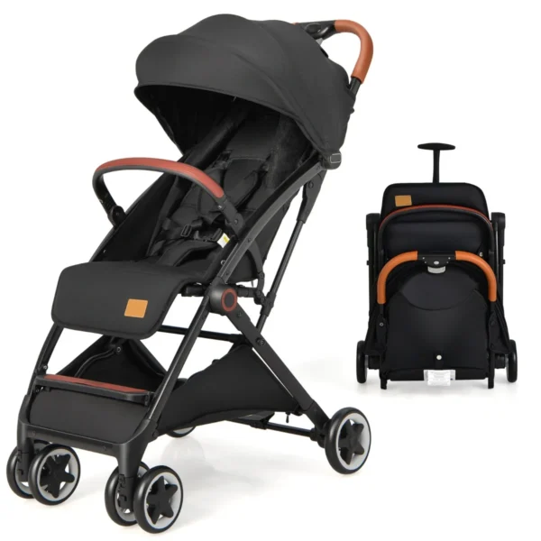 Opvouwbare kinderwagen wandelwagen met verstelbare rugleuning en kap babywagen met bekerhouder 5 punts gordel (zwart) 1