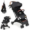 Opvouwbare kinderwagen wandelwagen met verstelbare rugleuning en kap babywagen met bekerhouder 5 punts gordel (zwart) 2
