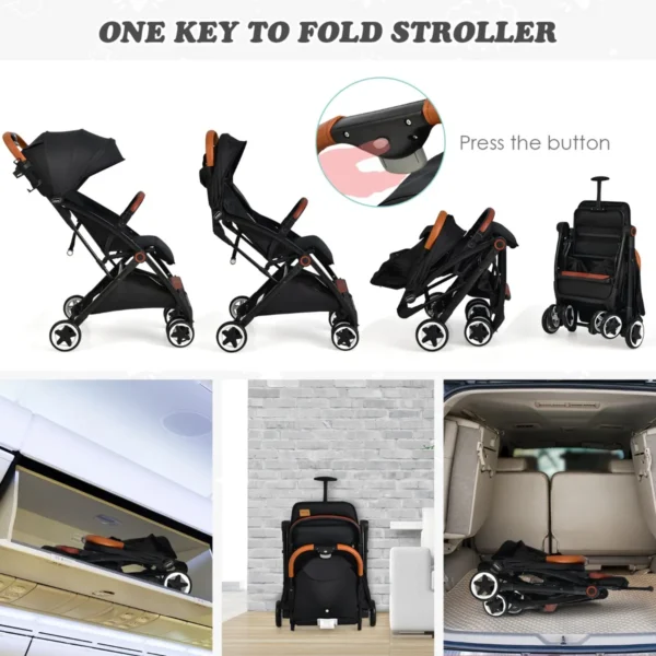 Opvouwbare kinderwagen wandelwagen met verstelbare rugleuning en kap babywagen met bekerhouder 5 punts gordel (zwart) 6