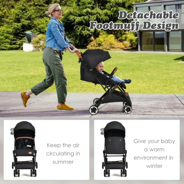 Opvouwbare kinderwagen wandelwagen met verstelbare rugleuning en kap babywagen met bekerhouder 5 punts gordel (zwart) 7