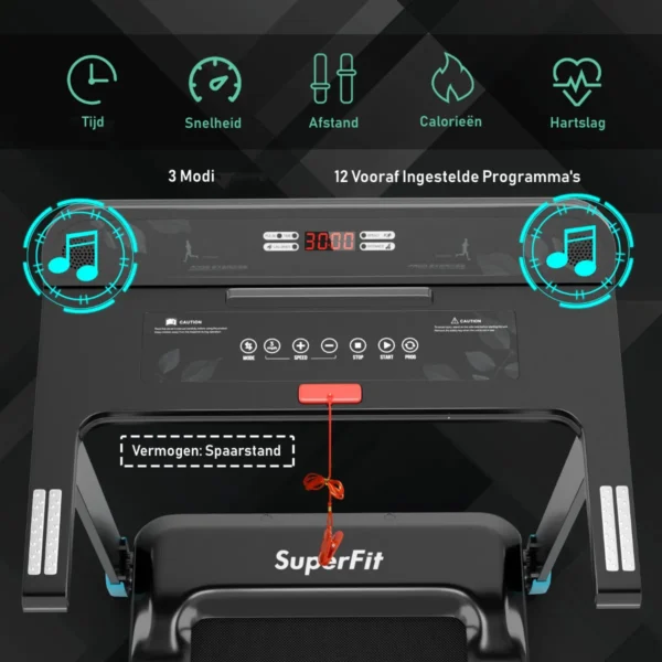 Opvouwbare loopband voor thuis compacte loopband met app bediening bluetooth luidspreker elektrische loopband marineblauw+zwart 6
