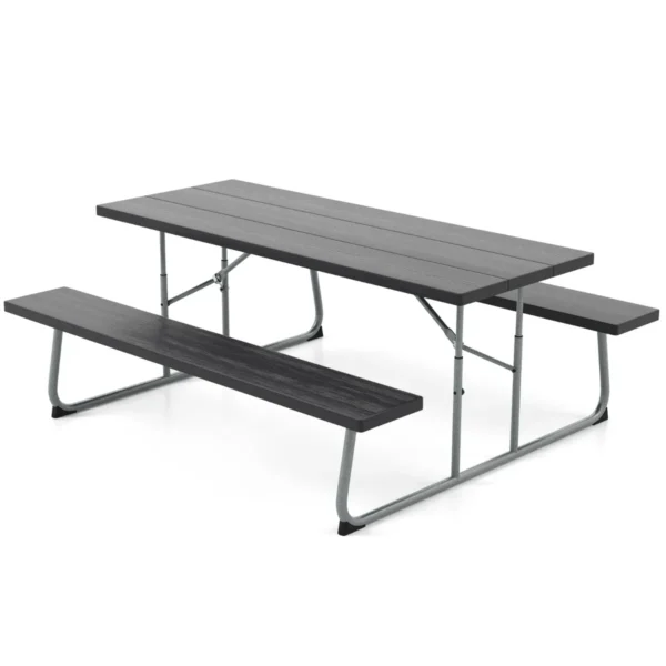 Opvouwbare picknicktafel met 2 banken 183 cm campingtafelset met metalen frame weerbestendig hdpe tafelblad en parasolgat 2