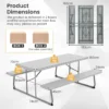 Opvouwbare picknicktafel met 2 banken weerbestendig hdpe tafelblad en parasolgat tuin en zwembadfeest grijs 3