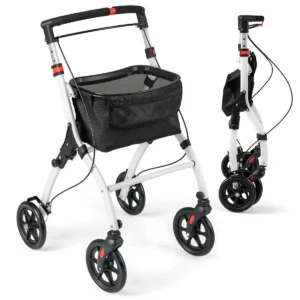Opvouwbare rollator met 4 wielen & remmen lichtgewicht medische rollator in hoogte verstelbaar met handgreep dienblad opbergmand 1