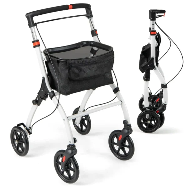 Opvouwbare rollator met 4 wielen & remmen lichtgewicht medische rollator in hoogte verstelbaar met handgreep dienblad opbergmand 1