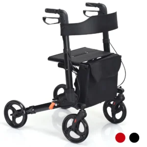 Opvouwbare rollator met 4 wielen van 20 cm lichtgewicht medische rollator in aluminium met dubbele remzitting opbergtas voor ouderen zwart 1