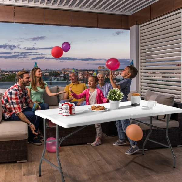 Opvouwbare tafel draagbare plastic binnen zowel buiten picknick feest dineren kampeertafel 153 x 74 x 74cm 7