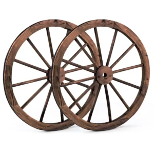 Ouderwets wagenwiel set van 2 houten wiel met stalen velg decoratief tuin wagenwiel autowiel 76 x 76 x 3,5cm bruin 1