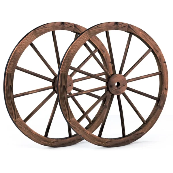 Ouderwets wagenwiel set van 2 houten wiel met stalen velg decoratief tuin wagenwiel autowiel 76 x 76 x 3,5cm bruin 1