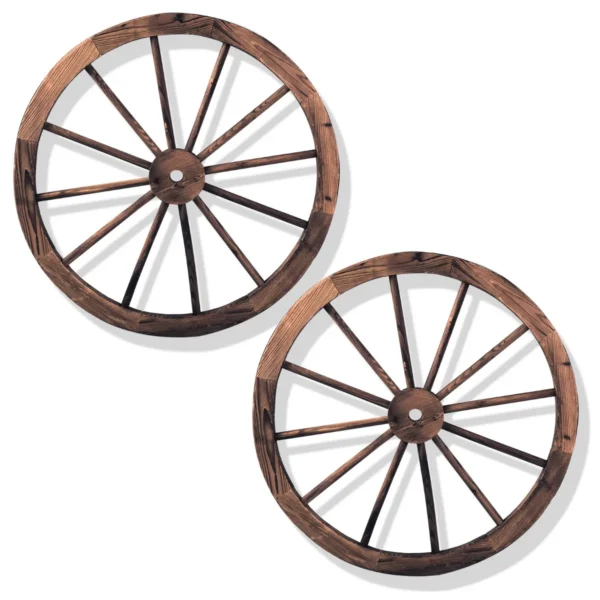 Ouderwets wagenwiel set van 2 houten wiel met stalen velg decoratief tuin wagenwiel autowiel 76 x 76 x 3,5cm bruin 2