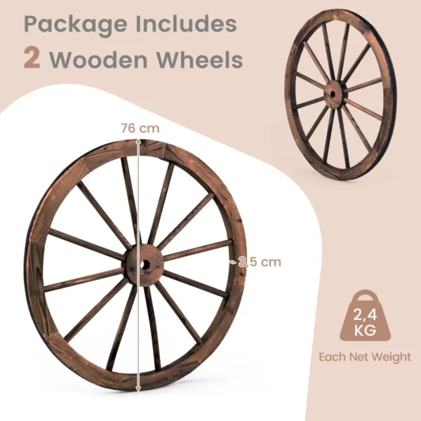 Ouderwets wagenwiel set van 2 houten wiel met stalen velg decoratief tuin wagenwiel autowiel 76 x 76 x 3,5cm bruin 3