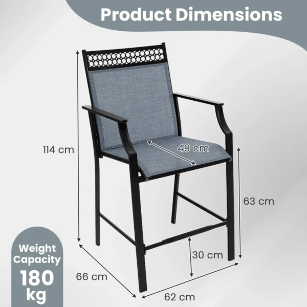 Outdoor barkruk set van 2 robuuste terrasbarkrukken met voet en armleuningen metalen frame eetstoelen op tegenhoogte blauw 2