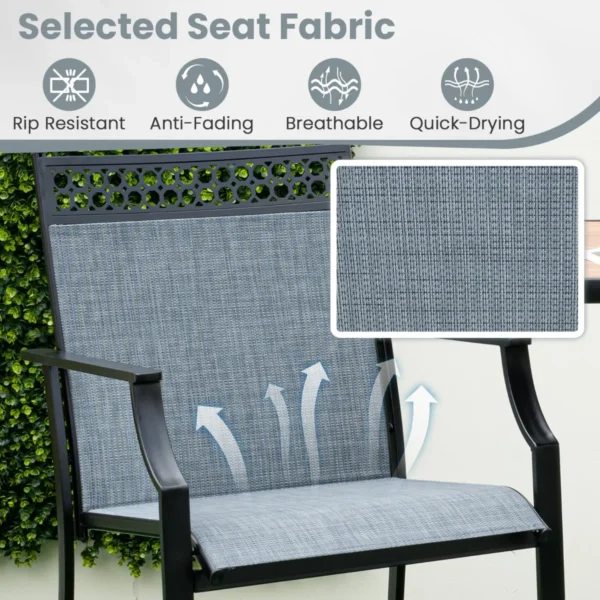 Outdoor barkruk set van 2 robuuste terrasbarkrukken met voet en armleuningen metalen frame eetstoelen op tegenhoogte blauw 3