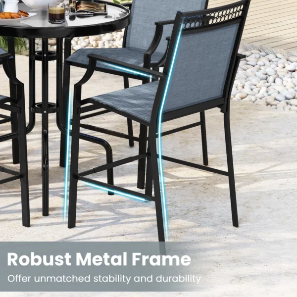 Outdoor barkruk set van 2 robuuste terrasbarkrukken met voet en armleuningen metalen frame eetstoelen op tegenhoogte blauw 4