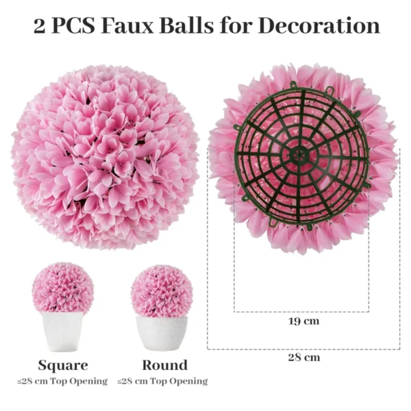 Pak van 2 kunst buxus bollen 28 cm tuinbol voor binnen of buiten om op te hangen of te staan voor tuin veranda huis bruiloft roze 3