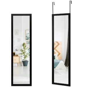 Passpiegel 120 x 33 cm deurhaken voor ophangen aan deur of muur ideaal voor slaapkamer zwart 1