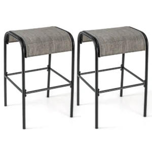 Patio barkrukken set van 2 metalen bistrokrukken met gebogen stoffen zitting stevig metalen frame barstoelen zonder rugleuning 1