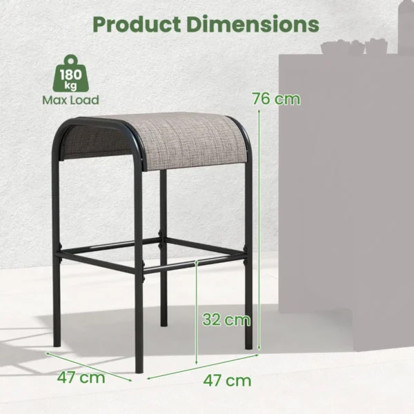 Patio barkrukken set van 2 metalen bistrokrukken met gebogen stoffen zitting stevig metalen frame barstoelen zonder rugleuning 2