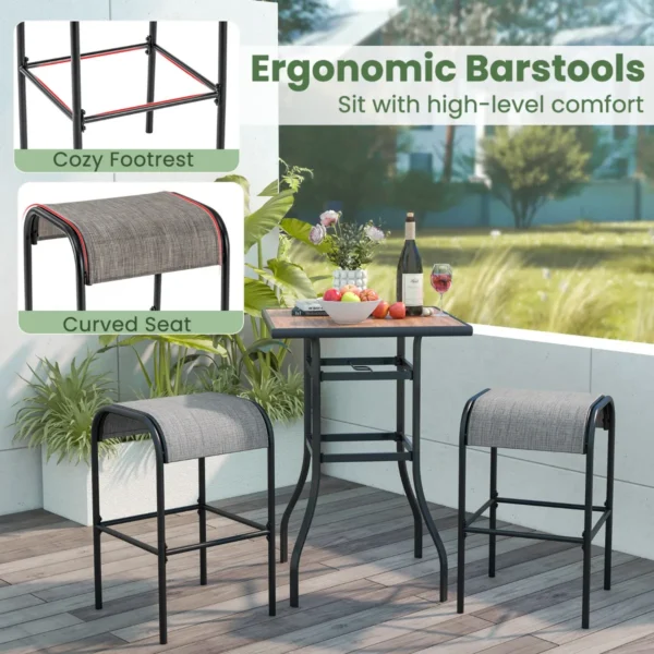 Patio barkrukken set van 2 metalen bistrokrukken met gebogen stoffen zitting stevig metalen frame barstoelen zonder rugleuning 3
