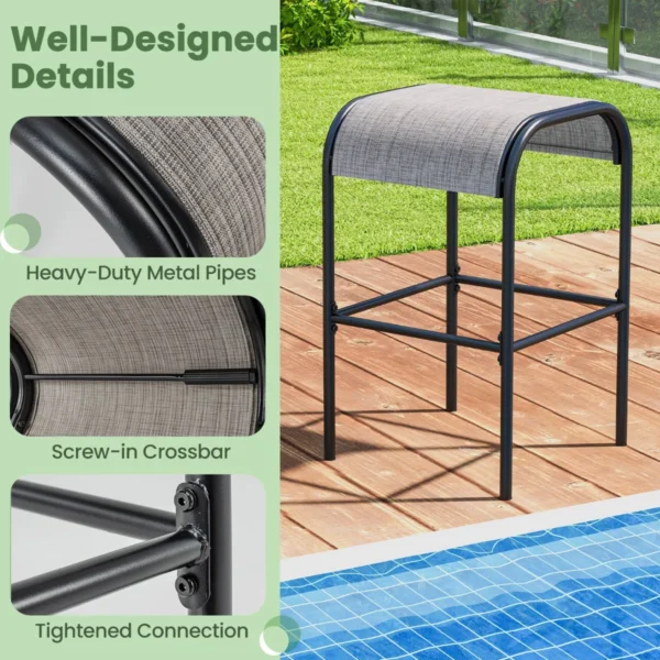 Patio barkrukken set van 2 metalen bistrokrukken met gebogen stoffen zitting stevig metalen frame barstoelen zonder rugleuning 5