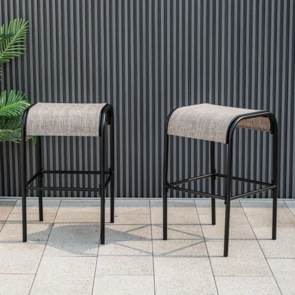 Patio barkrukken set van 2 metalen bistrokrukken met gebogen stoffen zitting stevig metalen frame barstoelen zonder rugleuning 6
