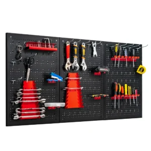 Pegboard wand organizer metalen pegboard gereedschap opbergkit met 3 pegboards & 25 opknoping accessoires zwart+rood 1
