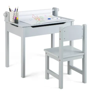 Peuter activiteitentafel met stoel tafelset voor kinderen met papierrolhouder om te tekenen studeren/met papierrol en stiften grijs 1