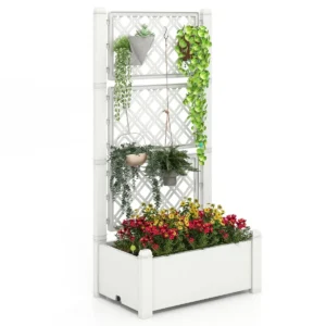 Plantenbak met traliewerk in drie hoogtes zelfwatergevend verhoogd bed met traliewerk en afvoergat voor klimplanten wit 1
