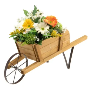 Plantenbak op houten kruiwagen binnen en buiten met 9 magnetische accessoires rustieke dennenhouten bloemenkruiwagen voor tuin huis 1