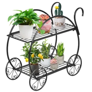 Plantenrek bloemenrek 2 traps bloemenstandaard metalen plantentrap zwarte plantenstandaard voor balkon/tuin/terras 1
