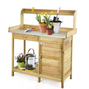 Plantentafel met laden en onderkast tuintafel bloementafel met verzinkt werkblad 3 haken tuinwerktafel tuintafel weerbestendig 1