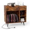 Platenspelerstandaard platenkast met stopcontact & usb & type c platenkast platenspeler platenstandaard voor albums grammofoonplaten cd's 1