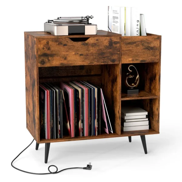 Platenspelerstandaard platenkast met stopcontact & usb & type c platenkast platenspeler platenstandaard voor albums grammofoonplaten cd's 1