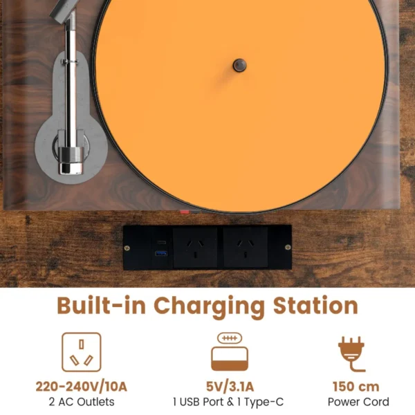 Platenspelerstandaard platenkast met stopcontact & usb & type c platenkast platenspeler platenstandaard voor albums grammofoonplaten cd's 4
