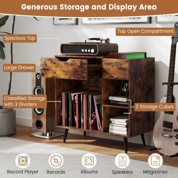 Platenspelerstandaard platenkast met stopcontact & usb & type c platenkast platenspeler platenstandaard voor albums grammofoonplaten cd's 5