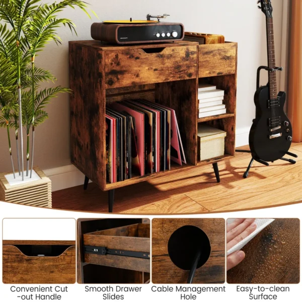 Platenspelerstandaard platenkast met stopcontact & usb & type c platenkast platenspeler platenstandaard voor albums grammofoonplaten cd's 7