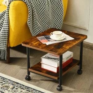 Printerplank onder bureau met zwenkwielen 2 laags printerplank 49 x 40 x 37 cm bruin 1