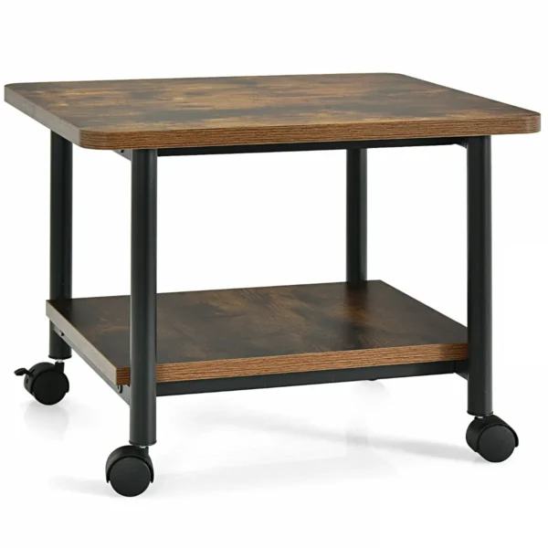 Printerplank onder bureau met zwenkwielen 2 laags printerplank 49 x 40 x 37 cm bruin 2