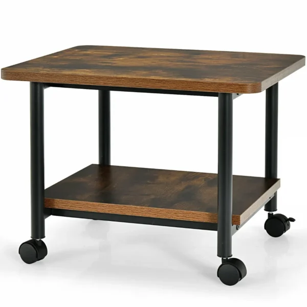 Printerplank onder bureau met zwenkwielen 2 laags printerplank 49 x 40 x 37 cm bruin 3