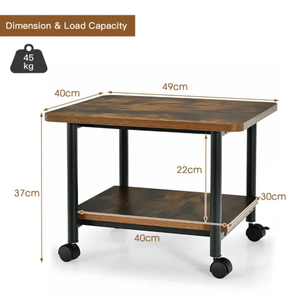 Printerplank onder bureau met zwenkwielen 2 laags printerplank 49 x 40 x 37 cm bruin 4