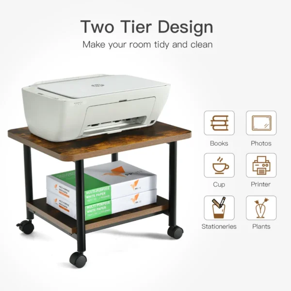Printerplank onder bureau met zwenkwielen 2 laags printerplank 49 x 40 x 37 cm bruin 5