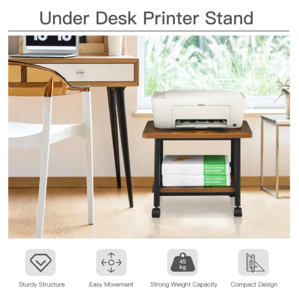 Printerplank onder bureau met zwenkwielen 2 laags printerplank 49 x 40 x 37 cm bruin 6