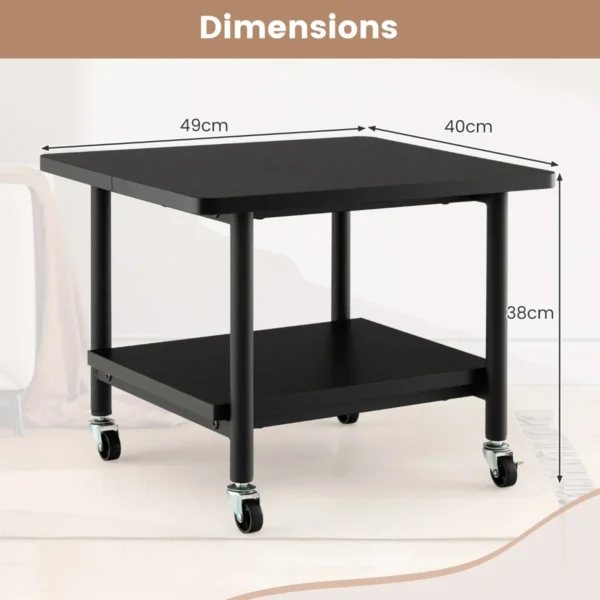 Printerstandaard printertafel met 4 wielen en vergrendelingsmechanisme opbergstandaard met 2 planken voor woonkamer kantoor zwart 3