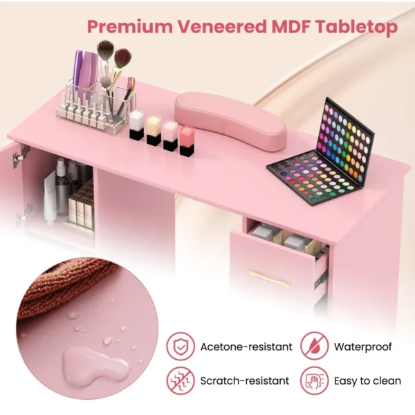 Professionele manicuretafel met 2 kasten 3 lades nagelstudio met polssteun metalen poten voor schoonheidssalon spa roze 5